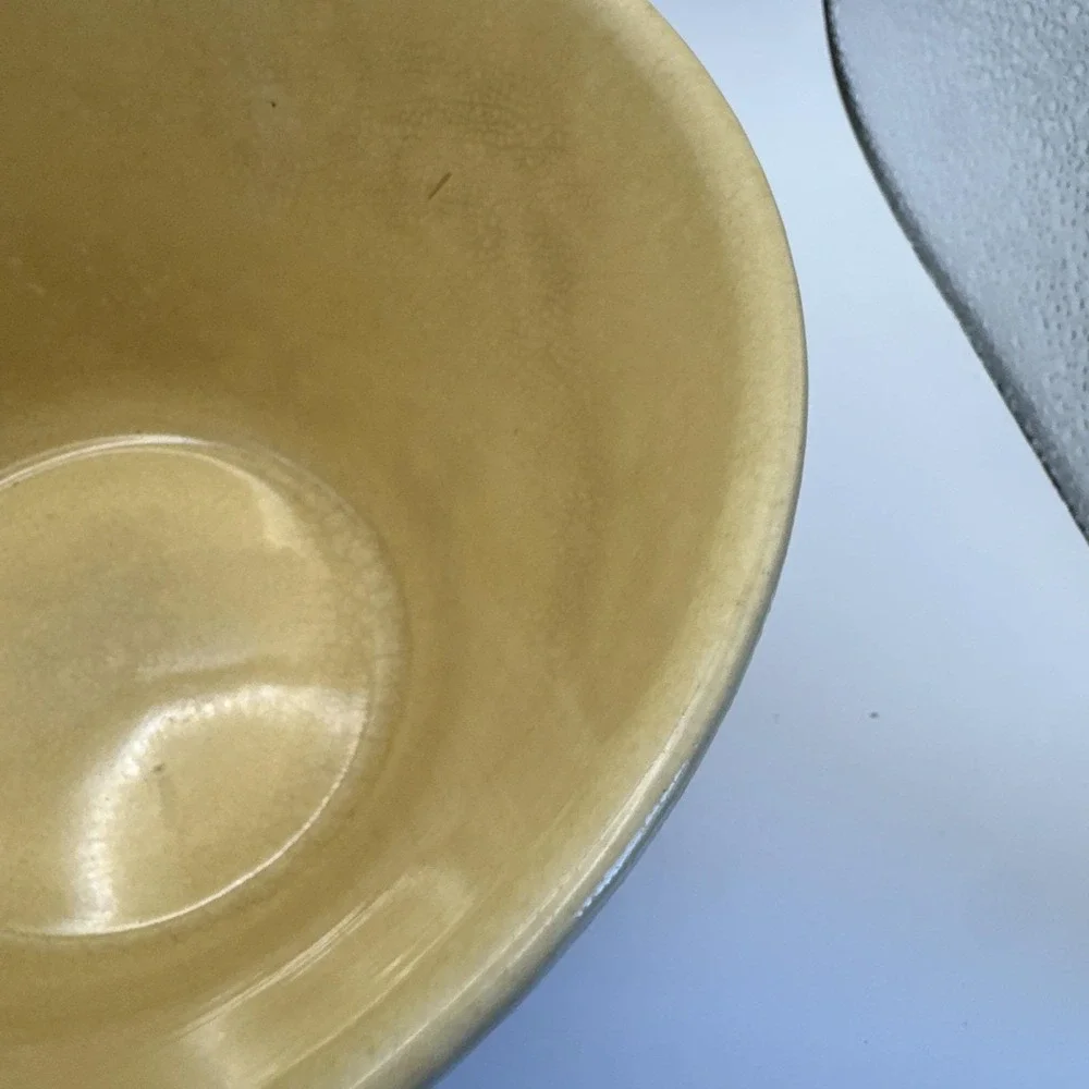 Vintage Watt Oven Ware Pottery Mixing‎ Bowl #8 Yellow Ribbed Stripe